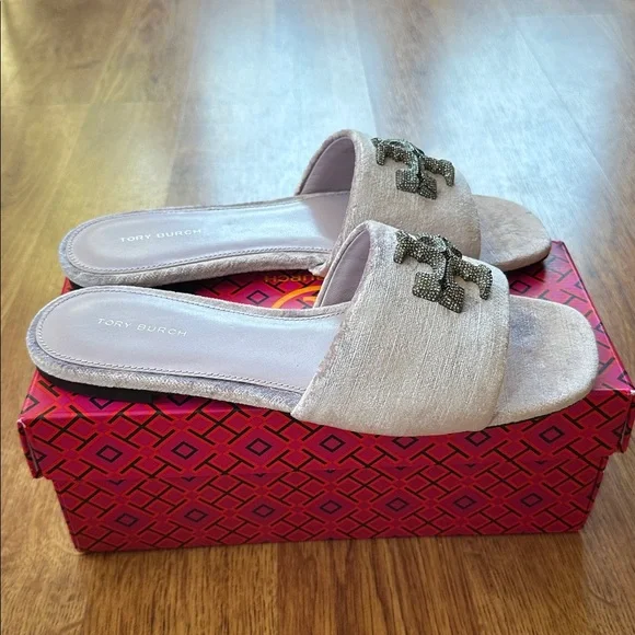 Tory Burch Eleanor Pave Crystal Velvet Slide Sandal Lilac Size 8 NIB - Picture 2 of 7